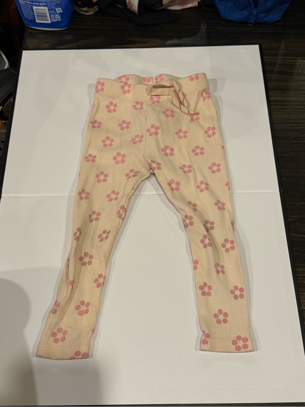 Zara Cream Ribbed Leggings with Pink Floral Print